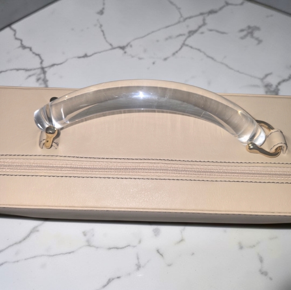 Vintage Estée Lauder Nude Makeup Case Acrylic Handle Retro Vanity Travel Bag - Picture 7 of 8